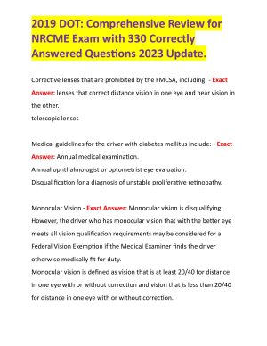 2019 Dot Comprehensive Review For Nrcme Exam With 330 Correctly Answered Questions 2023 Update. thumbnail