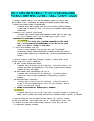 (ngn) Ati Mental Health Proctored Exam 2020 Version With 100% Correct Solutions A+ Grade thumbnail
